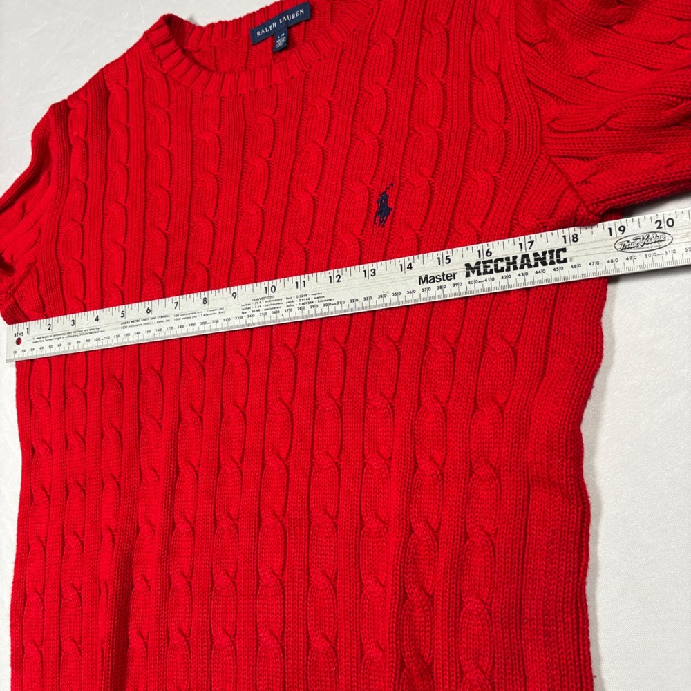 Ralph Lauren Sweater Mens Large Red Cable Knit Cotton Crewneck Long Sleeve Pony - Picture 10 of 11
